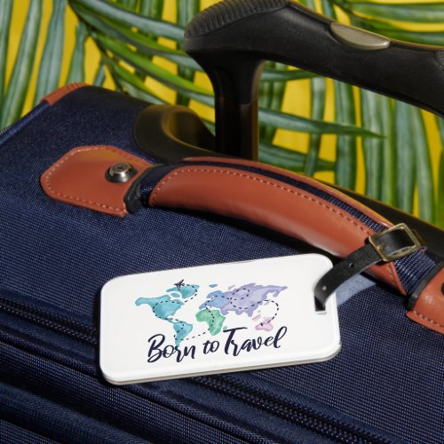 Born to Travel Watercolor Luggage Tag