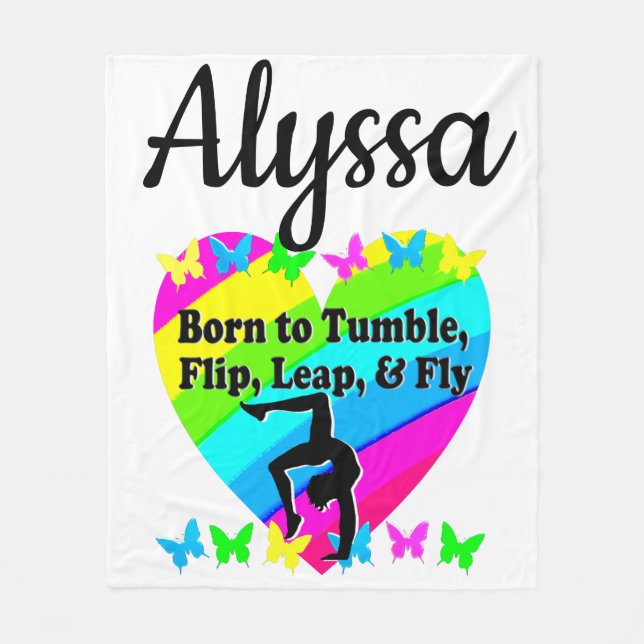 BORN TO TUMBLE GYMNAST GIRL DESIGN FLEECE BLANKET (Front)