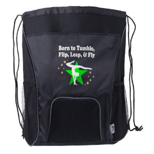 BORN TO TUMBLE, LEAP, FLIP AND FLY GYMNAST DRAWSTRING BACKPACK