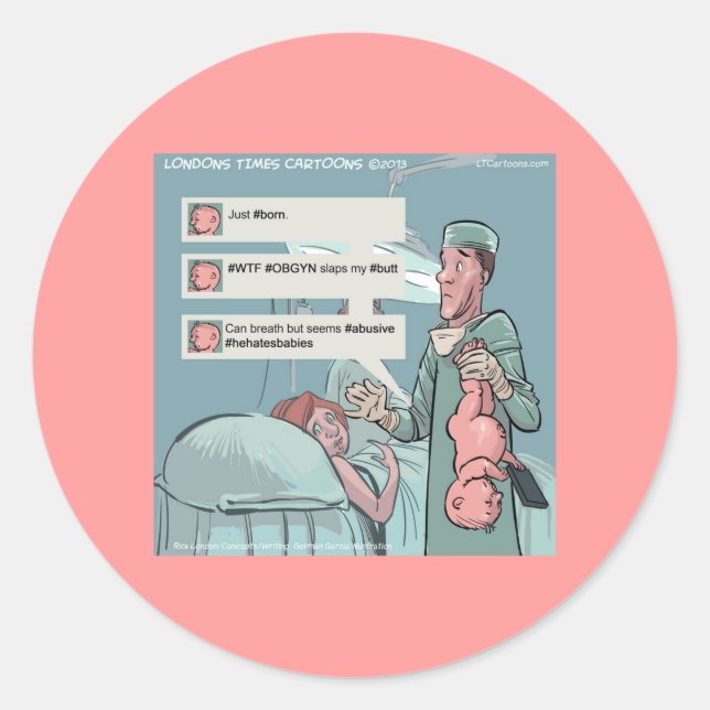 Born To Tweet Funny Cartoon Classic Round Sticker (Front)