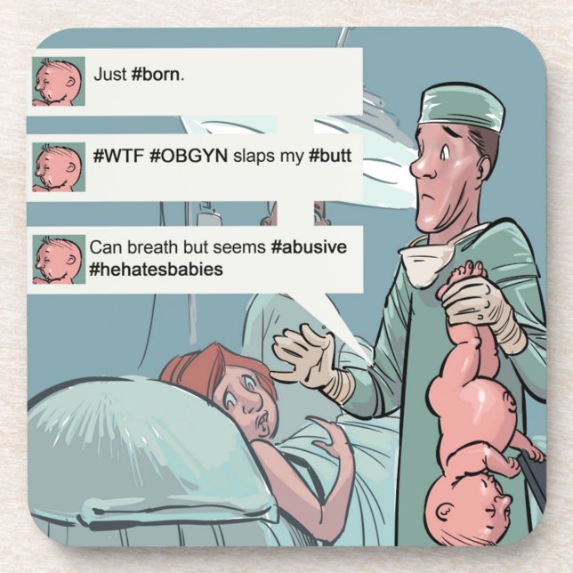 Born To Tweet Funny Cartoon Drink Coaster (Front)