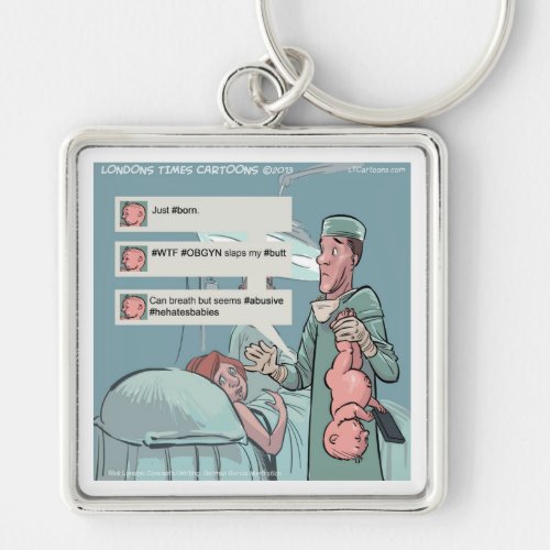 Born To Tweet Funny Cartoon Keychain