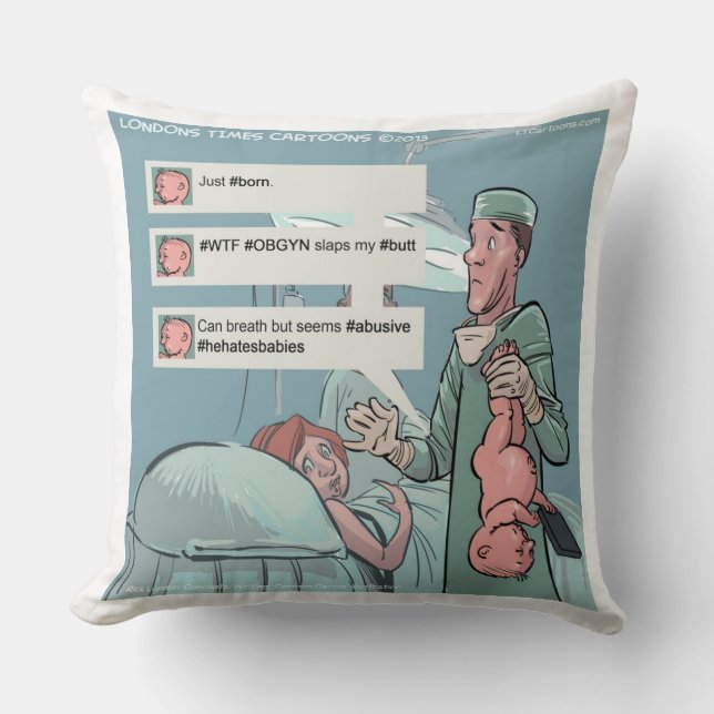 Born To Tweet Funny Large Cotton Throw Pillow (Front)