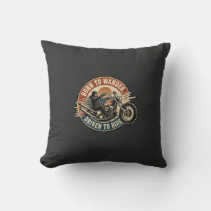 Born To Wander Driven To Ride Vintage Biker Throw Pillow