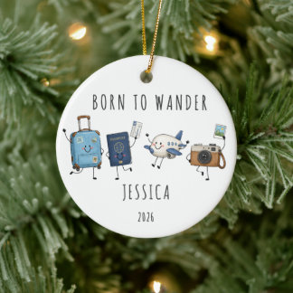 Born to Wander Personalized Travel  Ceramic Ornament