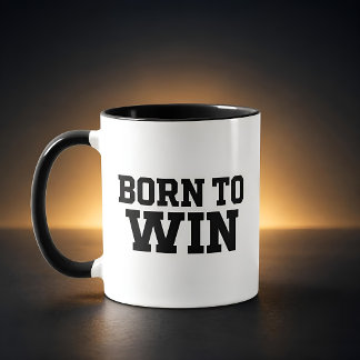 Born to Win Motivational Success Black Typography  Mug