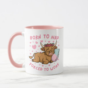 Born to Yap Forced to Work Funny Highland Cow Meme Mug