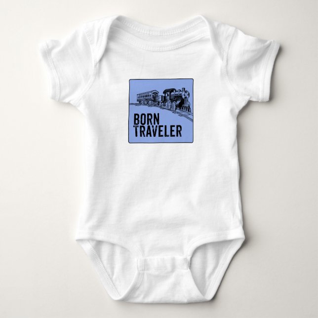 Born Traveler Train Illustration Baby Bodysuit (Front)