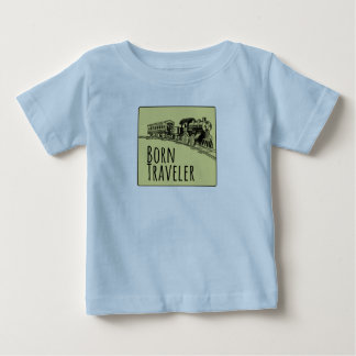 Born Traveler Train Illustration Yellow Background Baby T-Shirt