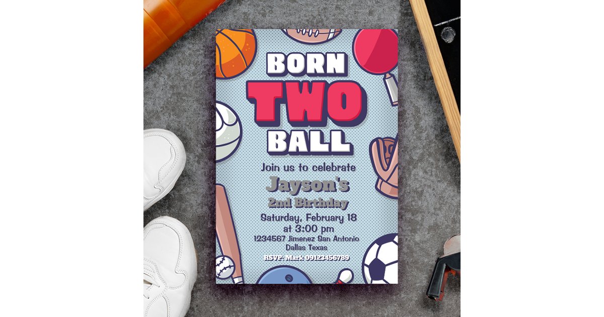 Born Two Ball - 2nd Birthday Boy Invitation | Zazzle