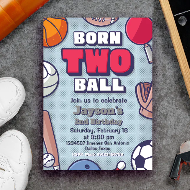 Born Two Ball - 2nd Birthday Boy Invitation | Zazzle