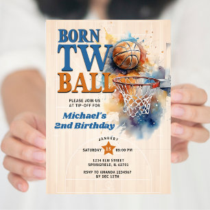 Born Two Ball Basketball Tip Off Hoop 2nd Birthday Invitation