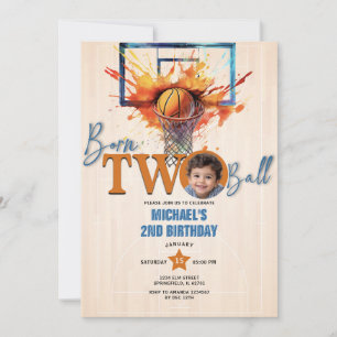 Born Two Ball Boy's Basketball 2nd Birthday Party Invitation