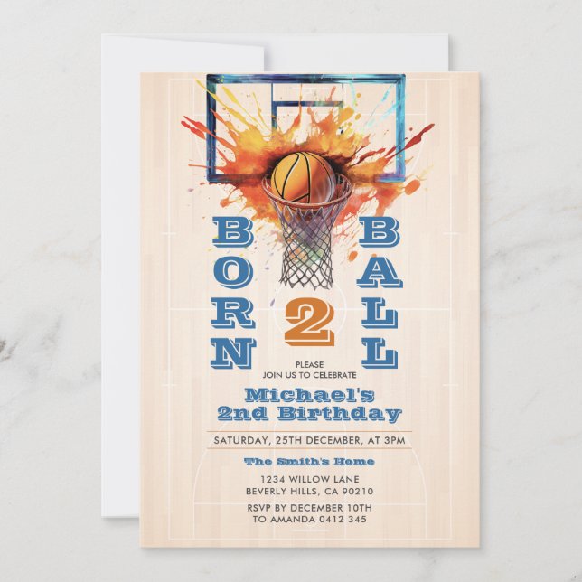 Born Two Ball Boy's Basketball 2nd Birthday Party Invitation (Front)