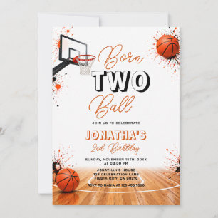 Born Two Ball Boy's Basketball Birthday Party Invitation
