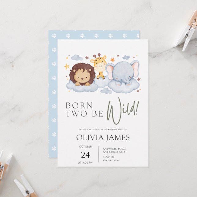 Born two be wild 2nd birthday  invitation (Front/Back In Situ)