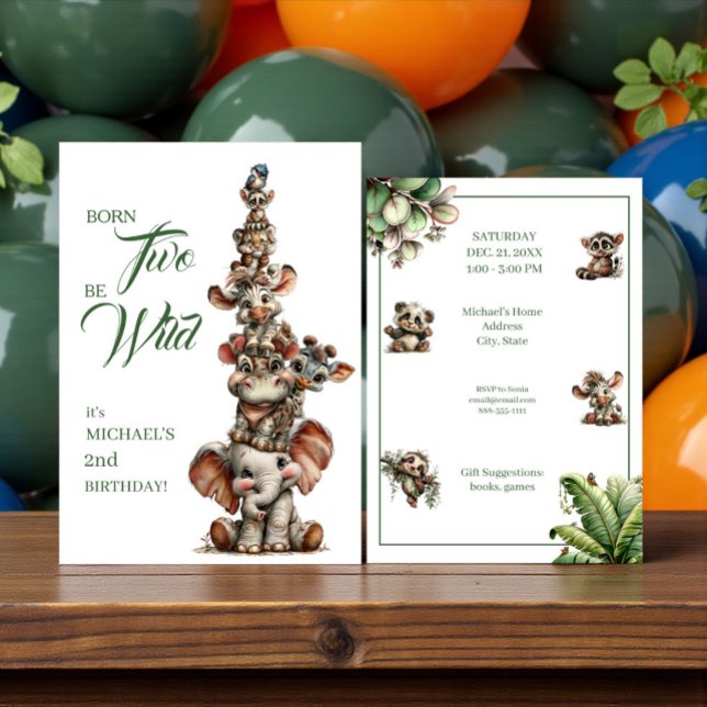 Born Two Be Wild Baby Safari Birthday Party Invitation (Creator Uploaded)