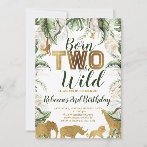 Born Two Be Wild Birthday Jungle Animals Invitation