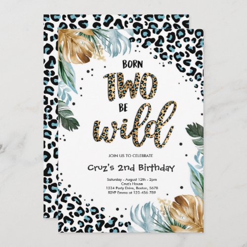 Born Two Be Wild Boy Jungle Leopard Print Birthday Invitation