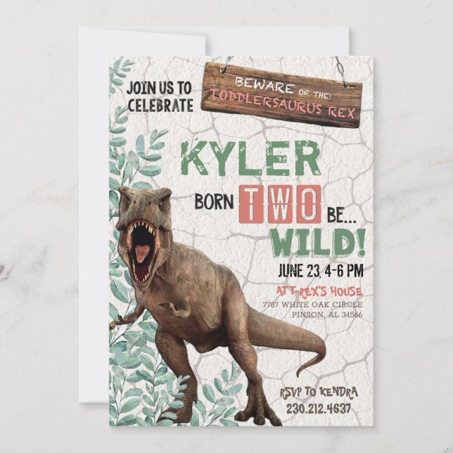 Born TWO Be Wild Dinosaur Birthday Invitation (Front)