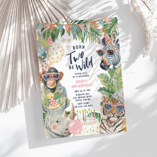 Born Two Be Wild Jungle Animal 2nd Birthday Invitation
