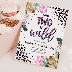 Born Two Be Wild Jungle Leopard Print Birthday Invitation