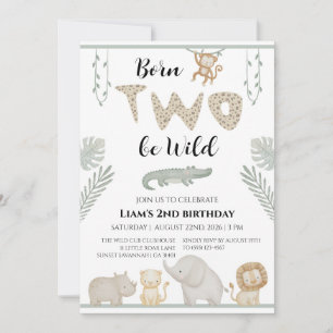 Born Two Be Wild Jungle Safari 2nd Birthday Invitation