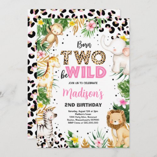 Born Two Be Wild Leopard Print Safari 2nd Birthday Invitation