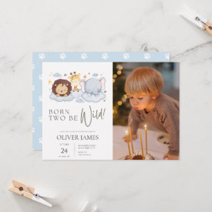 Born two be wild photo 2nd birthday  invitation