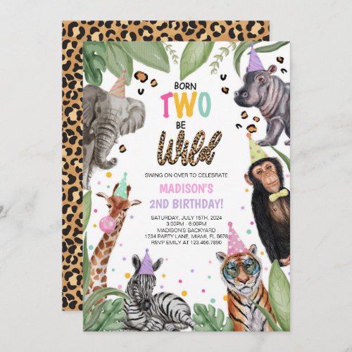 Born TWO Be Wild Safari 2nd Birthday Invitation