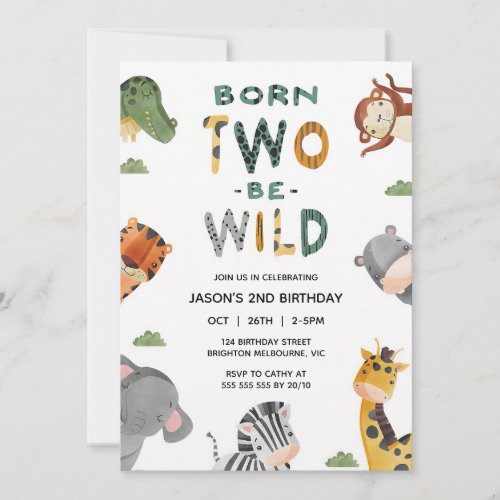 Born Two Be Wild Safari 2nd Birthday Invitation