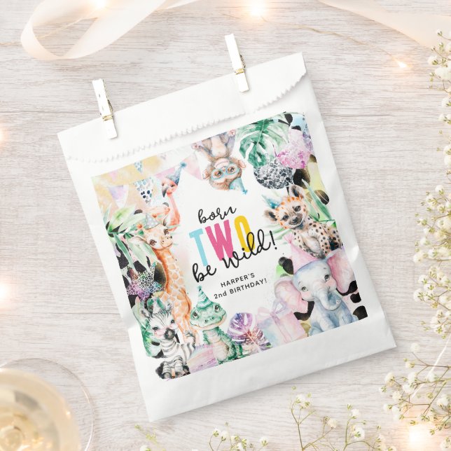 Born TWO be Wild Safari Animals 2nd Birthday Favor Bag (Clipped)