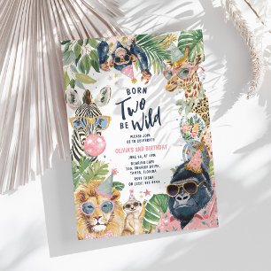 Born Two Be Wild Safari Animals 2nd Birthday Invitation