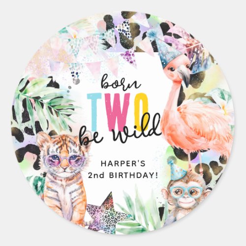 Born TWO be Wild Safari Animals Cool 2nd Birthday Classic Round Sticker