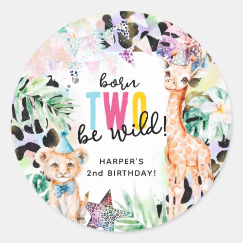 Born TWO be Wild Safari Animals Cool 2nd Birthday Classic Round Sticker