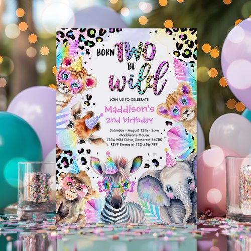 Born Two Be Wild Safari Pink Girl Leopard Birthday Invitation
