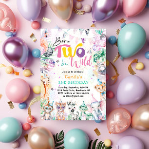 Born Two Be Wild Tropical Safari Animals Birthday Invitation