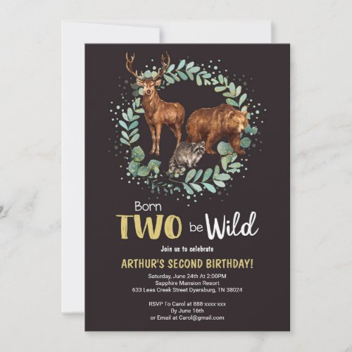 Born Two Be Wild Woodland Birthday Invitation Boys
