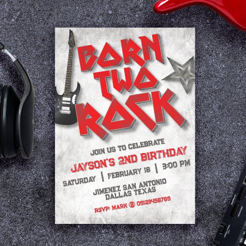 Born Two Rock _ 2nd Birthday Invitation