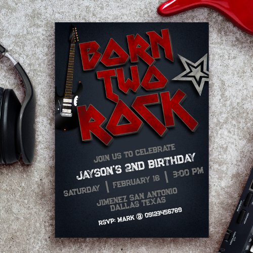 Born Two Rock _ 2nd Birthday  Invitation
