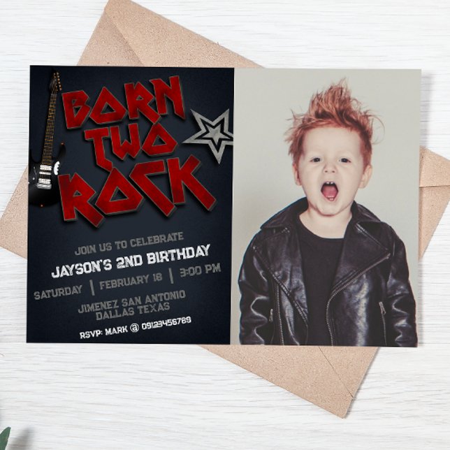 Born Two Rock - 2nd Birthday w/ Picture Landscape Invitation (Creator Uploaded)