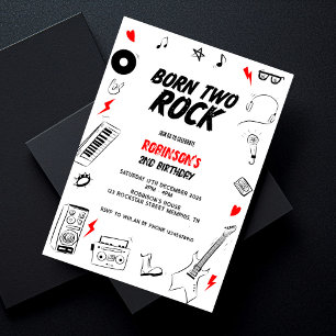 Born two Rock Black white Rock star 2nd Birthday Invitation