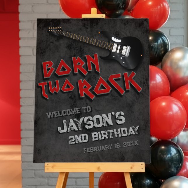 Born Two Rock - Boy 2nd Birthday Foam Board (Born Two Rock - Boy 2nd Birthday Welcome Sign)