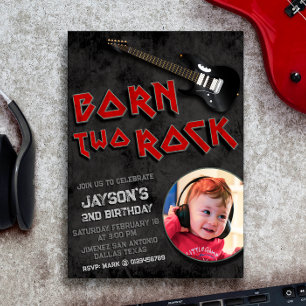 Born Two Rock - Boy 2nd Birthday Invitation