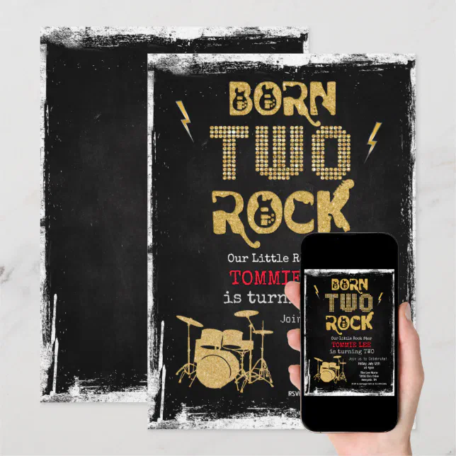 Born TWO Rock Rock Star 2nd Birthday Invitation | Zazzle