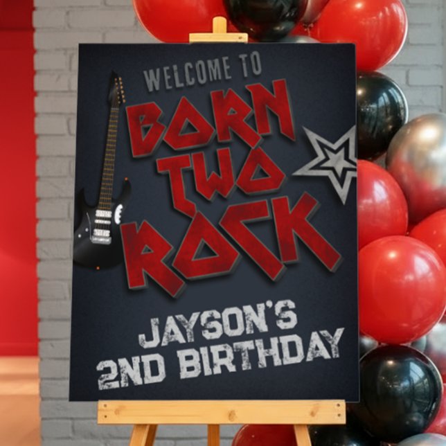 Born Two Rock - Rockstar - 2nd Birthday Foam Board (Born Two Rock - Rockstar - 2nd Birthday Welcome Sign)