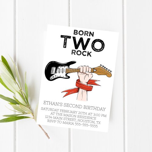 Born Two Rock Second Birthday Party Invitation