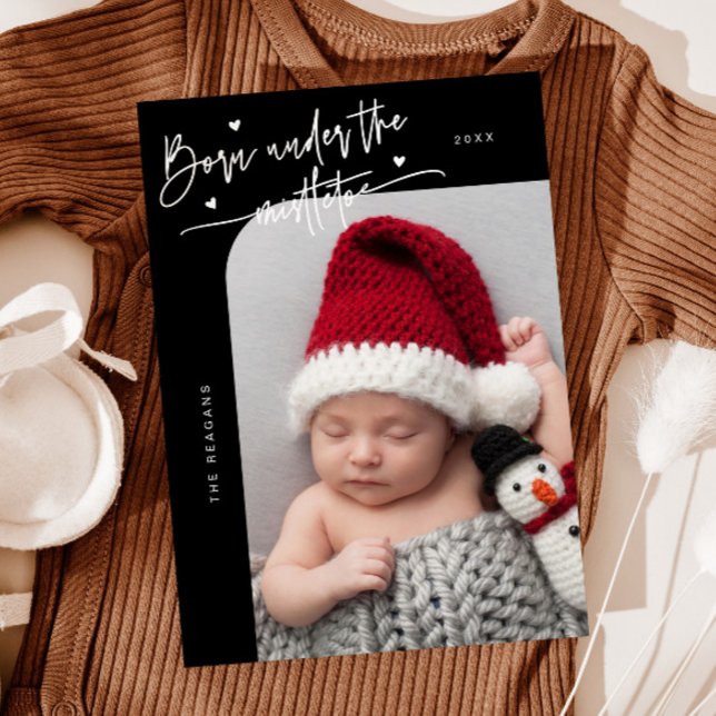 Born Under Mistletoe Black Birth Announcement (Creator Uploaded)