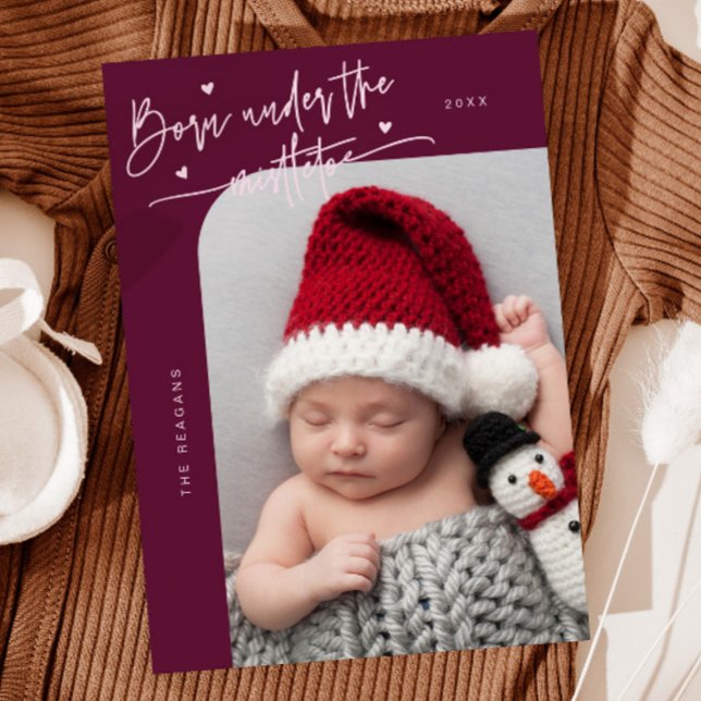 Born Under Mistletoe Cranberry Birth Announcement (Creator Uploaded)