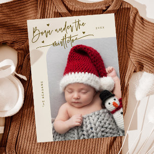 Born Under Mistletoe Cream Birth Announcement